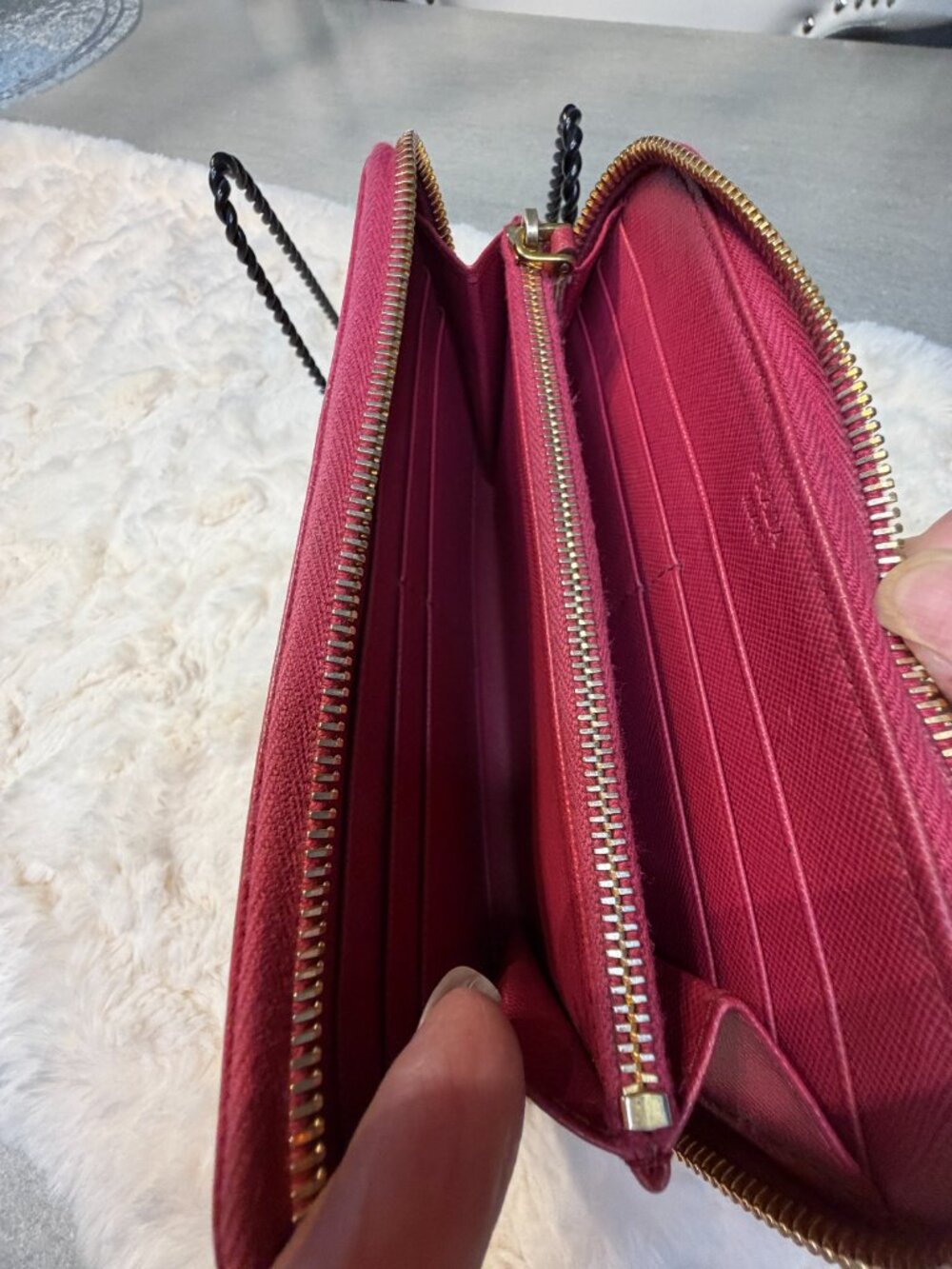 Prada Saffiano Leather Zip Around Wallet Pink Raspberry Gold Logo - Picture 8 of 12